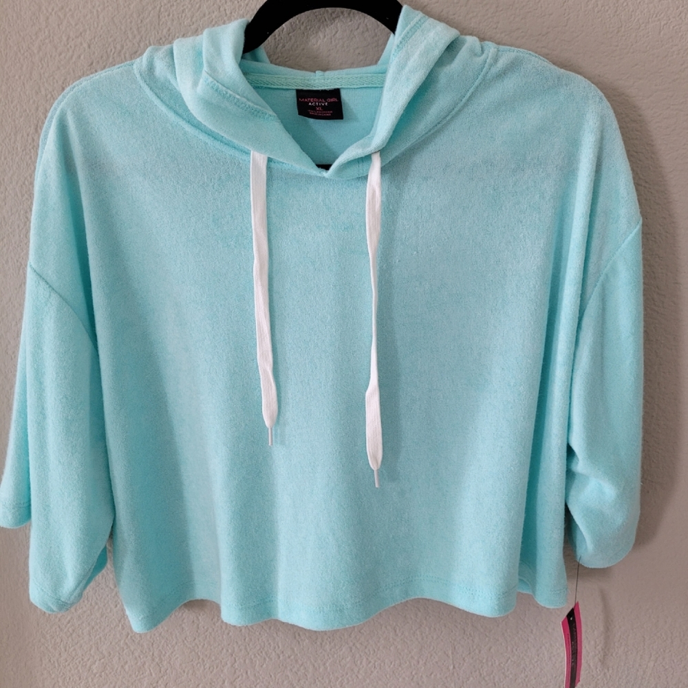 Material Girl Active Baby Blue Crop Top Hoodie